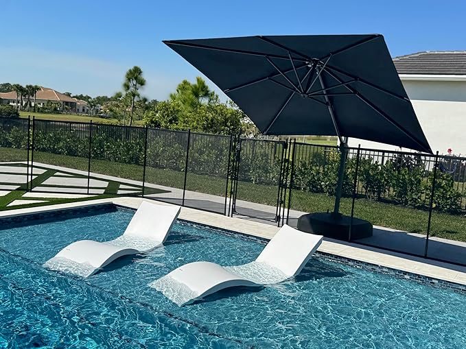 PURPLE LEAF 8' X 8' Patio Umbrella with Wheeled Base for Pool 7' High Offset Outdoor Cantilever Umbrella Swimming Pool Umbrella with 360°Rotation for Poolside Navy Blue