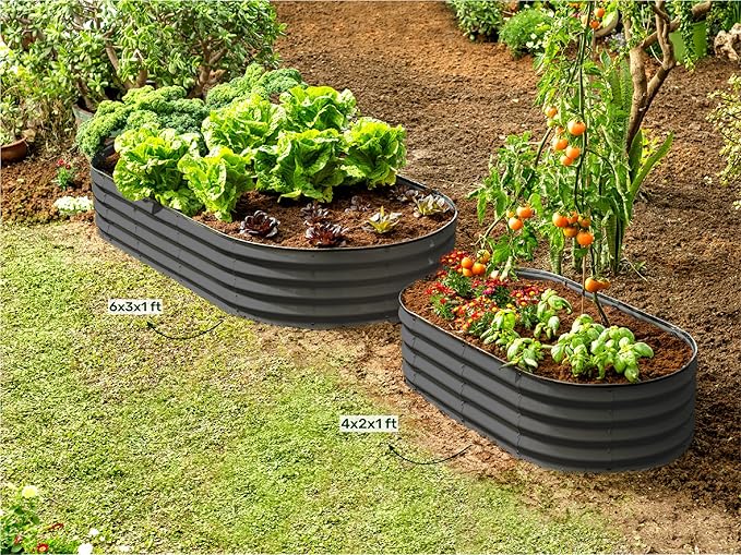 Plant & Plot Galvanized Raised Garden Beds Outdoor // 6×3×1 ft Planter Raised Beds for Gardening, Vegetables, Flowers // Large Metal Garden Box // Patented Tool-Free Design (Dark Gray)