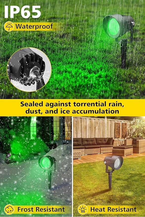 T-SUN Green Spotlight Outdoor, Waterproof LED Landscape Lighting with US Plug, Easy Install 270° Adjustable Outdoor Spot Lights for Garden Tree Yard Decor, 6 Pack