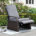 ATR ART TO REAL Outdoor Wicker Recliner Chair with 5.5'' Cushions, Automatic Adjustable Patio Chaise Lounge Chairs, Aluminum Frame Reclining Chair, UV Resistant, Rustless (Grey)