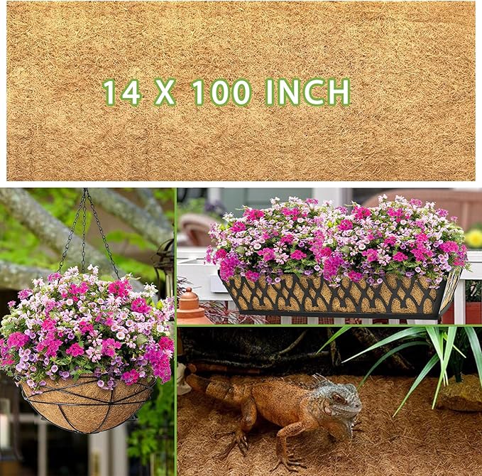 14x100 Inch Coconut Liner Roll for Planters Flower Basket Natural Coco Fiber Liners for Indoor & Outdoor Plants DIY Coir Fibre Mat Sheet for Animal Pet Pad Reptile Carpet Garden Decor