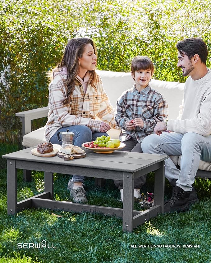 SERWALL HDPE Patio Conversation Set, 6-piece Sectional Outdoor Furniture Set, All Weather Outdoor Couch Set Patio Furniture Set for Deck, Lawn, Grey Frame with Grey Cushion