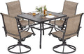 NUU GARDEN Outdoor Patio Dining Set, 4 Swivel Textilene Dining Chairs and 37" Square Dining Table with 1.57'' Umbrella Hole, Powder Coated Iron Frame, for Patio, Garden, Backyard, Black and Brown