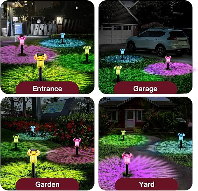 Easter Solar Pathway Lights Outdoor Decorative 8 Pack, 4 color LED Mushroom Solar Lights Outdoor Waterproof Solar Powered Decor for Yard Driveway Patio, Valentines Day Halloween Christmas Garden Decor
