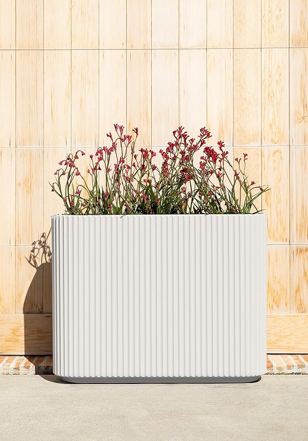 Veradek Demi Series Span Planter for Front Porch, Patio, Backyard | Durable Plastic-Stone Composite Material | Modern Décor for Shrubs, Flowers