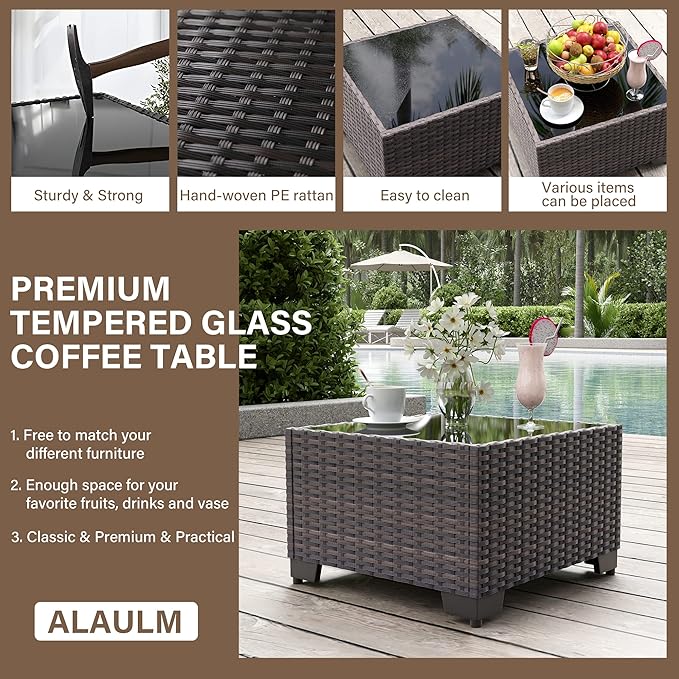 ALAULM 6 Pieces Patio Furniture Set, Oversized Seat/Armrest and High Back Wicker Sectional Furniture Set with Thick Cushion for Backyard, Garden, Sand