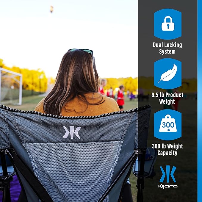 Kijaro Portable Camping Chairs - Enjoy the Outdoors with a Versatile Folding Sports Chair for Outdoor & Lawn - Dual Lock Feature Locks Position – Hallet Peak Gray