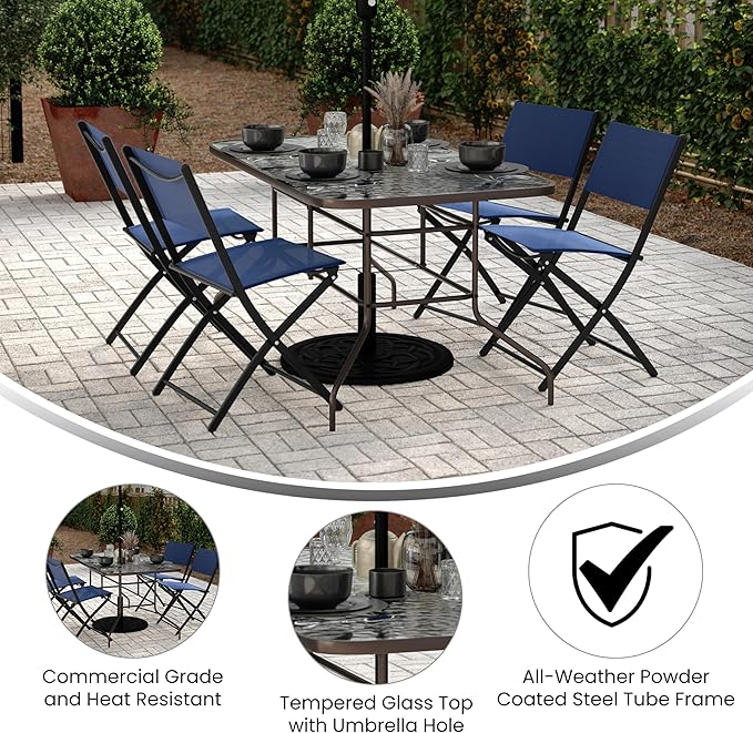Flash Furniture Tory 31.5" x 55" Rectangular Tempered Glass Metal Table with Umbrella Hole, Bronze