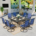 Sophia & William Outdoor Patio Dining Set 9 Pieces, 8 x Textilene Swivel Patio Chairs with Padded and 60" Large Square Metal Dining Table, Outdoor Table and Chair Set for Lawn Garden (Blue)