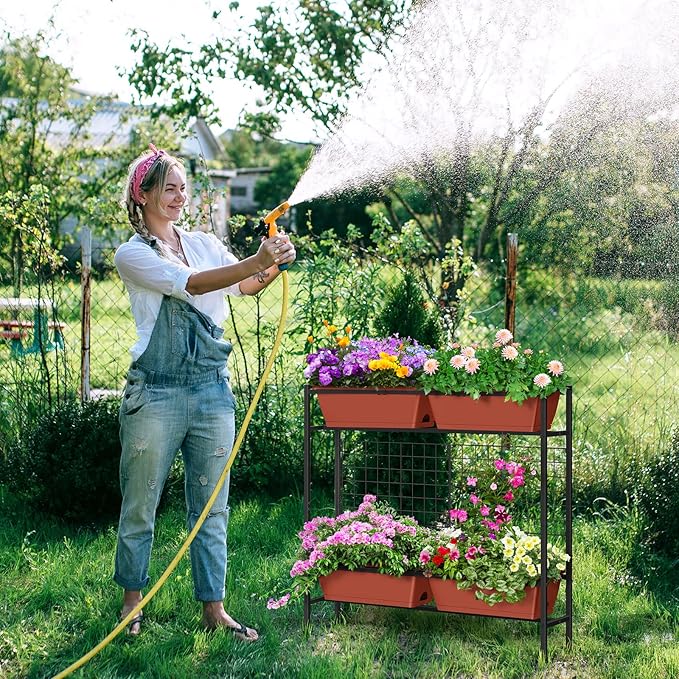 Raised Garden Beds with Legs, Elevated Planter Box Outdoor for Vegetables, Flowers, Herbs, Indoor Standing Garden Bed with Drainage Holes for Backyard Patio Gardening, Red