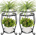 2 Pack 19.2 inch Metal Plant Stand Rack for Round Flower Pot, 2 Tier Potted Holder Indoor Outdoor Rustproof Wrought Iron Heavy Duty Planter Shelf for Corner Living Room Balcony Garden Patio, Black