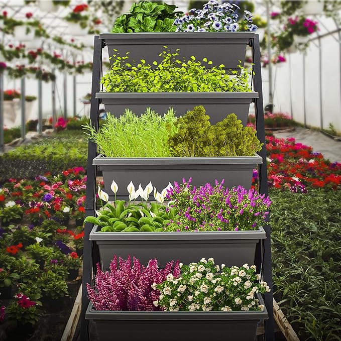Outland Living 4Ft Vertical Raised Garden Bed - 5 Tier Food Safe Planter Box for Outdoor and Indoor Gardening Perfect to Grow Your Herb Vegetables Flowers on Your Patio Balcony Greenhouse Garden