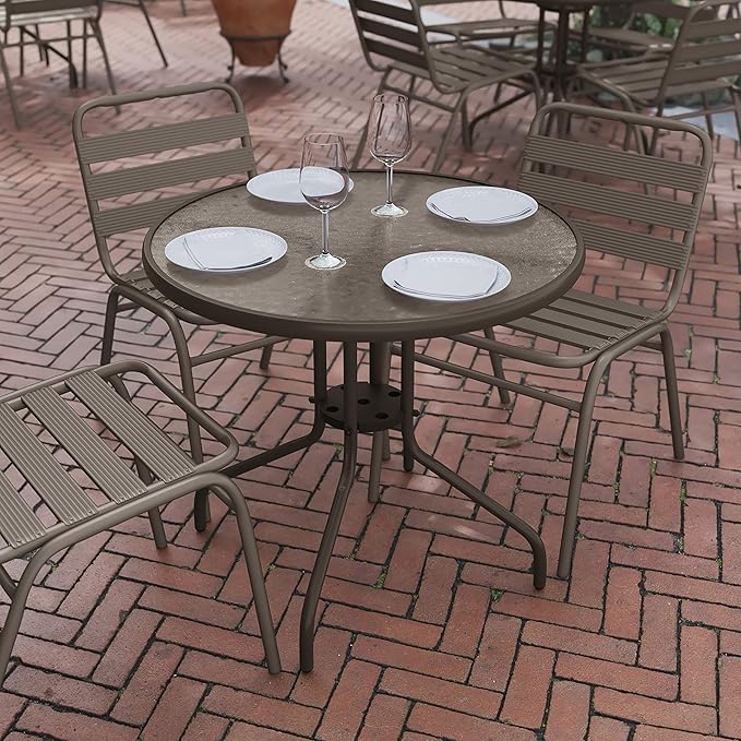 Flash Furniture Bellamy 31.5'' Round Indoor/Outdoor Tempered Glass Metal Frame Side Table, Bronze