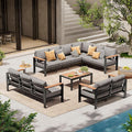 Outdoor Aluminum Patio Furniture Set 11 Seats, Patio Sectional Corner Couch Set with Washable Thick Cushions & Coffee Table, Patio Conversation Sets for Porch, Backyard, Garden, Deck, Gray
