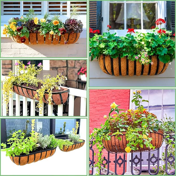 Coco Liners for Planters - 2 Pack 24 Inch Trough Coconut Liners for Planters, Window Box Coco Liners, 100% Natural Coconut Fiber Liners for Wall Hanging Basket, Window Box, Fence Baskets