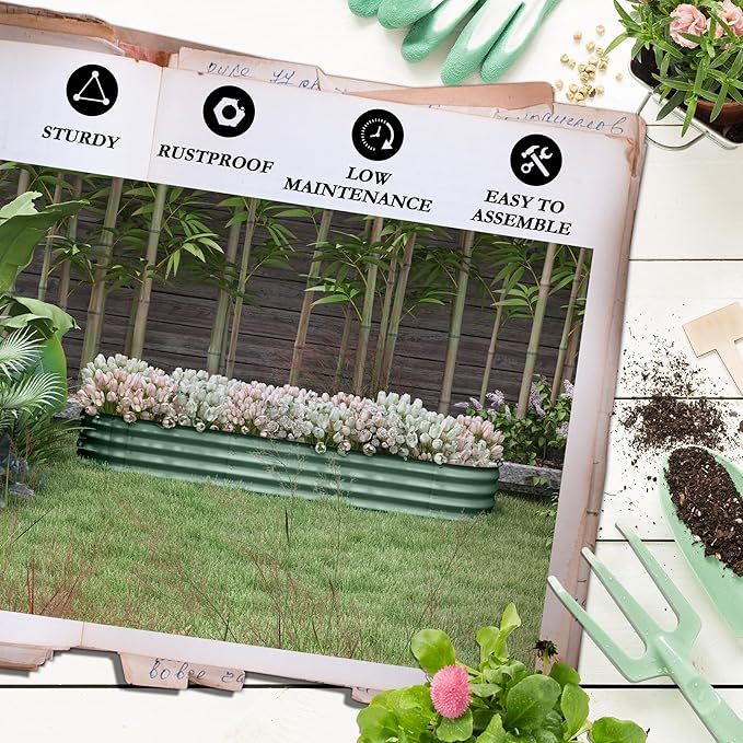 Outsunny 6.5' x 2' x 1' Galvanized Raised Garden Bed Kit, Outdoor Metal Elevated Planter Box with Safety Edging, Easy DIY Stock Tank for Growing Flowers, Herbs & Vegetables, Green