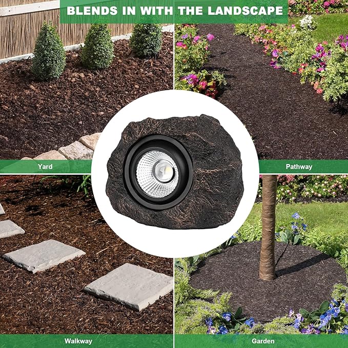 Solar Rock Lights Outdoor Garden Waterproof - Super Bright LED Solar Spotlights, Solar Powered Landscape Path Decorative Garden Stone Lights for Pathway, Walkway, Yard, Patio (4 Pack)