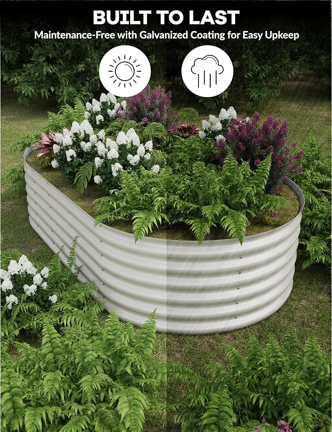 GarveeLife 2 Pcs Raised Garden Beds Outdoor 8x4x1.5 ft - Galvanized Steel Planter Box for Vegetables, Flowers, Rust-Resistant, Easy Assembly Raised Beds, Durable Planters for Outdoor Plants, Beige
