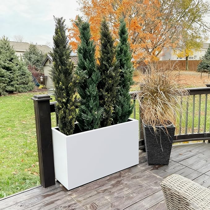 White Steel Heavy Planter for Outdoor Plants Metal Rectangular Outdoor Planter Spliced Flower Box with Partitions for Outside,Indoor,Garden (White, 32 * 15 * 24)