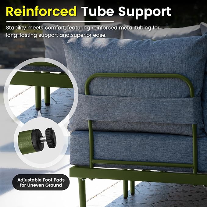 Sundale Outdoor 2 Pieces Metal Patio Furniture Set, Outdoor Sectional Sofa w/6 Inch Olefin Cushion, Modern Outdoor Conversation Sets for Porch, Balcony