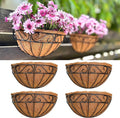 LaLaGreen 16 Inch Wall Mounted Flower Baskets, 4 Pack, Large Railing Planter Deck Rail Hanging Plant Pots Holders with Coco Liner Outdoor, Metal Herb Fence Porch Balcony Garden Patio Window Box Trough