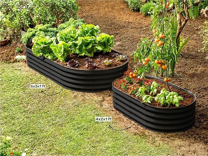 Plant & Plot Galvanized Raised Garden Beds Outdoor // 6×3×1 ft Planter Raised Beds for Gardening, Vegetables, Flowers // Large Metal Garden Box // Patented Tool-Free Design (Black)
