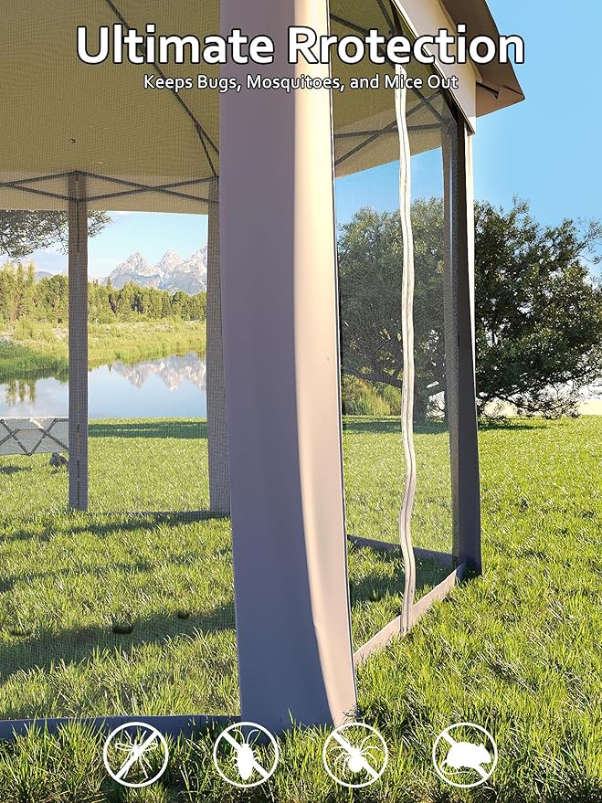 Garvee Pop Up Gazebo Screen Tent,Hexagonal Instant Gazebo Tent with Mosquito Netting Outdoor Canopy,6 Sided Sun Shelter 13x13ft with Mesh Netting,Pavilion Tents for Patio,Light Gray+Dark Gray