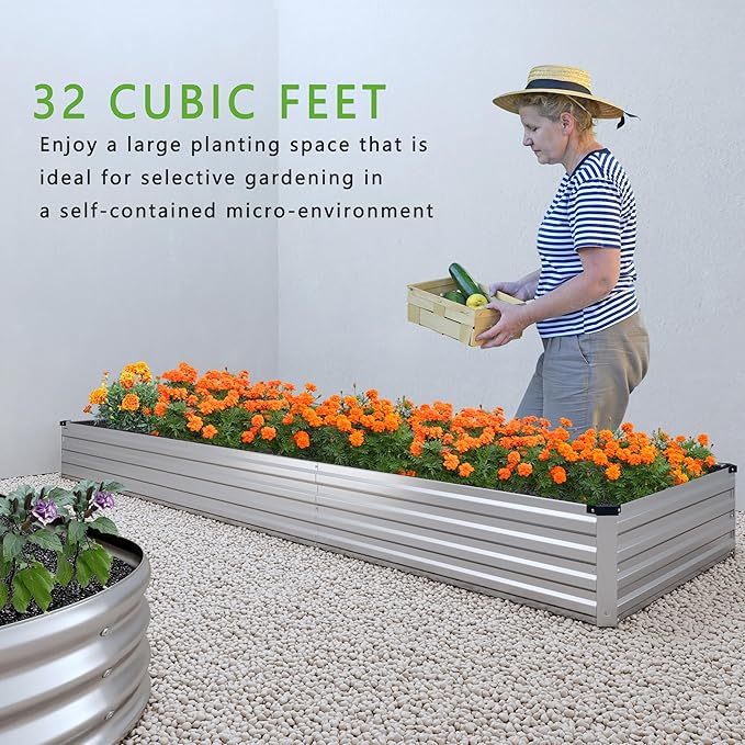 12x2x1FT Galvanized Raised Garden Bed Kit,Vegetable Boxes-Rectangle Metal Flower Box,Large Planter Raised Beds Outdoor Garden for Planting,Fruit,Herb-Silver