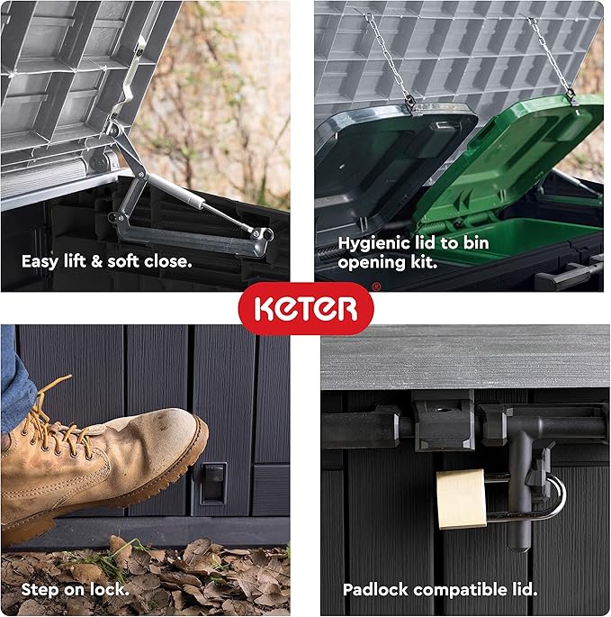 Keter Store-It-Out Prime XL 4.75 x 2.6 Foot Resin Outdoor Storage Shed with Double Doors and Easy Lift Hinges, Perfect for Trash Cans, Garden and Yard Tools, and Pool Toys, Black