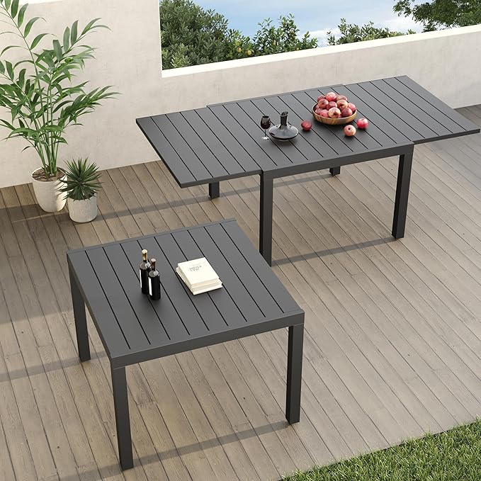 Grand patio 5-Piece Outdoor Dining Set for 4, Patio Dining Furniture Set for 4 Swivel Rope Wicker Chairs & 1 Expandable Rectangular Dining Table, Dark Gray