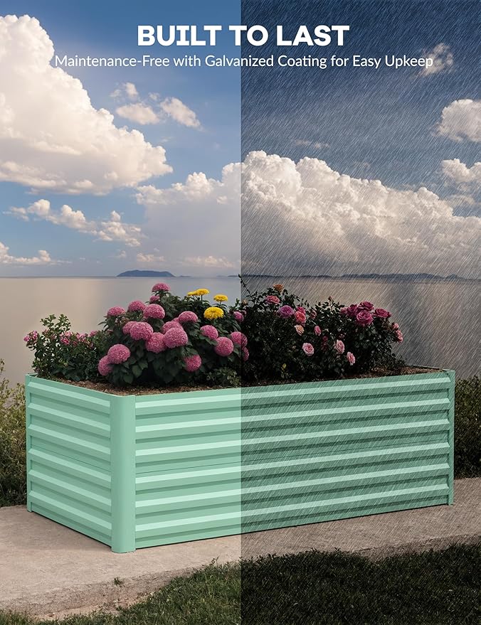 GarveeLife 8x4x2 ft Galvanized Raised Garden Bed, 24" Tall Metal Planter Box for Flowers Vegetables, Rust-Resistant Raised Garden Beds for Gardening, Easy Assembly Outdoor Garden Box & Planters,Green