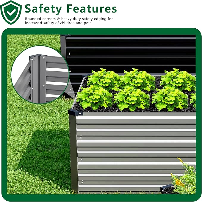 8x4x2FT Galvanized Raised Garden Bed Kit,Vegetable Plant Boxes-Rectangle Metal Flower Box,Large Planter Raised Beds Outdoor Garden for Planting,Fruit,Herb-Silver