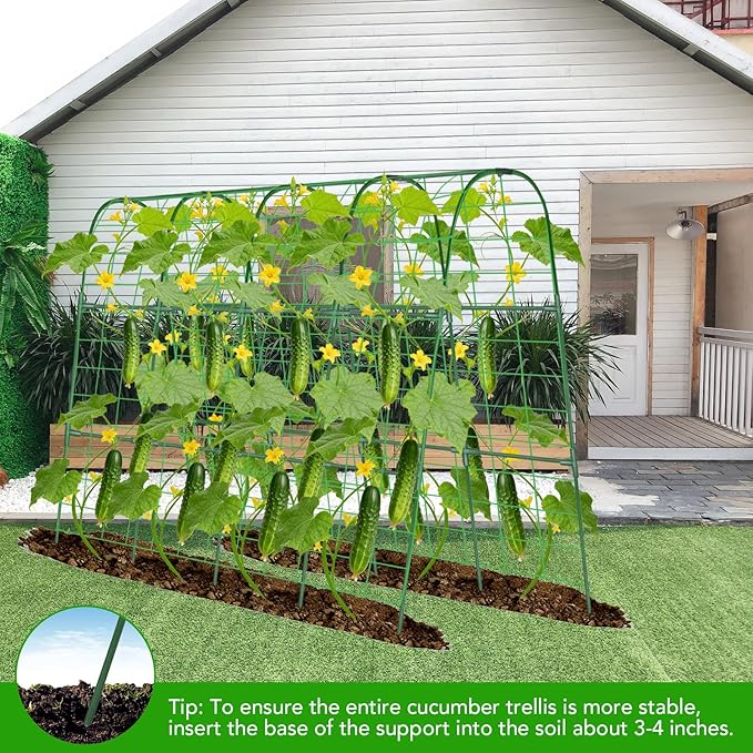 Cucumber Trellis for Raised Bed, U-Shape Garden Trellis for Climbing Plants Outdoor, Metal Arch Vegetables Trellis, Plant Support for Grape Vine Beans Squash Peas Flower