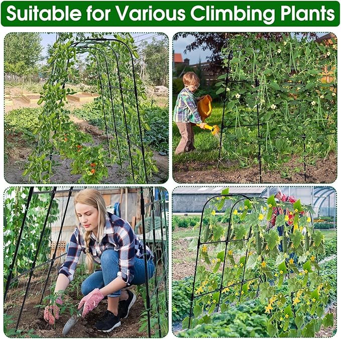 Garden Arch Trellis for Climbing Plants Outdoor, 50x48 inch Cucumber Trellis Raised Bed, Rustproof Metal Climbing Plant Support Vegetable Vine Flower Fruits, with Netting, Lightweight, Black