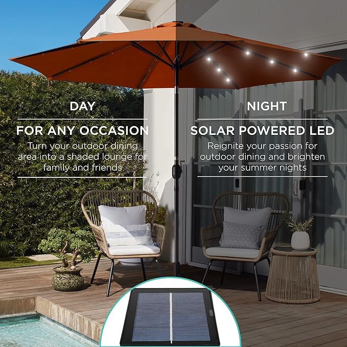 Best Choice Products 10ft Solar Polyester LED Lighted Patio Umbrella w/Tilt Adjustment and UV-Resistant Fabric