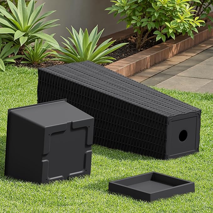 Devoko Resin Tall Planters with Tray for Outdoor Plants Set of 2, Large Taper Outdoor Planter Pots with 4 Drainage Holes, Flower Pots Modern Decor for Porch, Patio, Backyard, Garden(Black, 24")