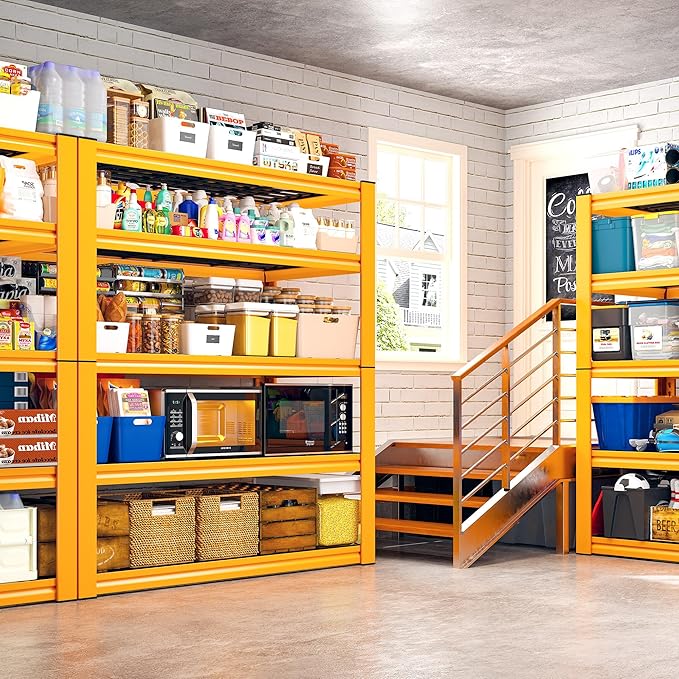 REIBII Garage Shelving Load 3200LBS, 5-Tier Storage Shelves, Adjustable Heavy Duty Metal Shelving Unit for Pantry, Basement, Warehouse, 72" H x 36" W x 16" D, 2PC