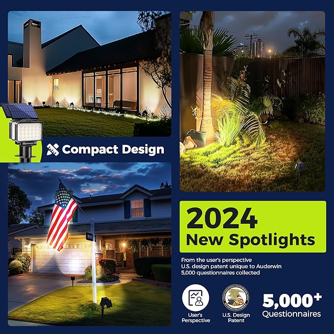 Solar Spot Lights Outdoor Waterproof for Flag, Tree, House, Garden, Yard, 3 Brightness Modes Solar Powered Landscape Spotlights 4 Pack Warm White