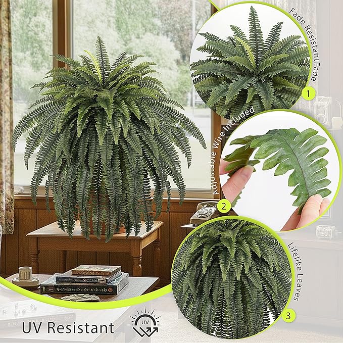 68" Artificial Ferns for Outdoor, UV Resistant Giant Faux Boston Fern Bush with 92 Fronds, Large Fake Plants Fade Resistant for Porch Patio Garden Home Decor