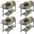 YEFU Raised Garden Bed with Legs: 57x18x30in Elevated Poly Planter with Wheels,Waterproof Mobile Raised Bed Garden, Elevated Planter Box Stand with Storage Shelf,for Deck,Patio,Porch,Yard (Grey,4pcs)