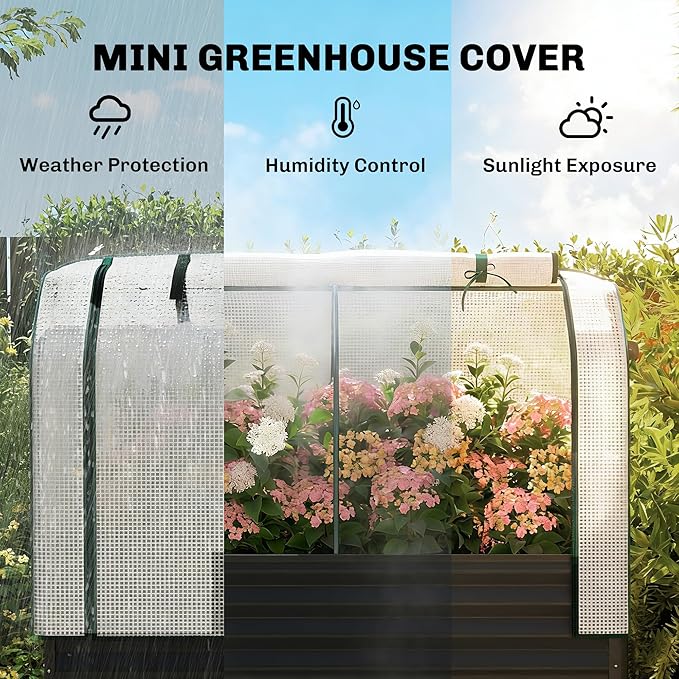 Outsunny Galvanised Raised Garden Bed with Greenhouse Cover, Metal Elevated Garden Bed with Legs, Bed Liner and Bottom Shelf, Outdoor Raised Planter Box for Vegetables, Herbs, Flowers, Black