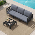 SERWALL HDPE Patio Furniture Set, 4 Pieces Outdoor Sectional Sofa Set, All-Weather Wood-Like Outdoor Sofa Couch with Coffee Table for Deck, Lawn, Black Frame with Grey Cushion