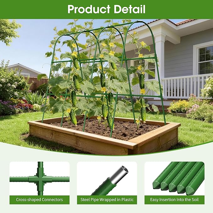 Cucumber Trellis for Raised Bed,U-Shape Garden Trellis for Climbing Plants Outdoor, Metal Arch Vegetables Trellis, Plant Support for Vine (Green, 47.2x47.2 X21.6)