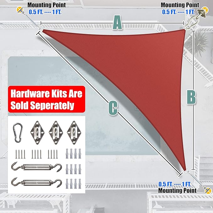 Amgo Custom Size 5' x 7' x 8.6' Red Right Triangle Sun Shade Sail UPF50+ AGTAPRT12, Order to Make Canopy Awning, 95% UV Blockage, Water & Air Permeable, Commercial Standard (We Customize)