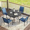 VICLLAX 5 Pieces Patio Dining Set for 4, Outdoor Furniture Set Includes 40.7" Round Patio Table and 4 Patio Stackable Chairs, Black Tabletop and Blue Fabric
