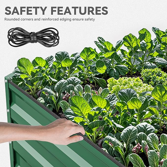 YITAHOME 8x4x2ft Large Raised Garden Bed Kit, Galvanized Metal Planter Box with Gloves, Ground Nails, Support Rod & Safety Rubber, Outdoor Above Ground Planters for Plants Vegetables Flowers, Green