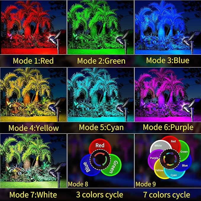 ROSHWEY Solar Spot Lights Outdoor, 7 Colors Halloween Christmas Outdoor Lights Waterproof Landscape Light 600LM Solar Spotlight Lighting for House Backyard Pool Patio Garden Decor- 2 Pack