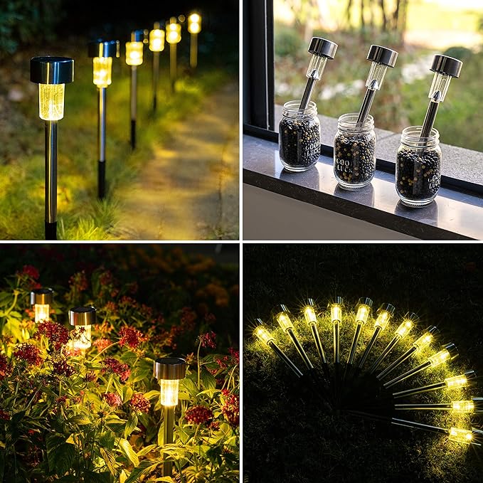 GIGALUMI Solar Pathway Lights, Stainless Steel IP44 Waterproof Auto On/Off Outdoor LED Solar Landscape Lights for Garden, Yard, Patio, Path and Walkway(12 Pack, Warm White)