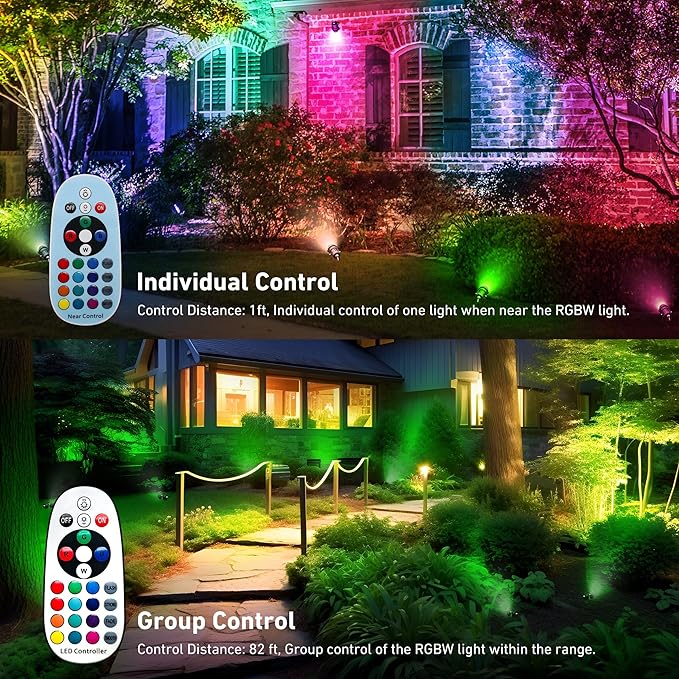 12W RGBW Color Changing Landscape Spotlights, 110V Plug-in Outdoor LED Spot Lights with Remote Control, IP65 Waterproof Garden Tree Lights for Yard Pathway Halloween Christmas Decoration (6 Pack)
