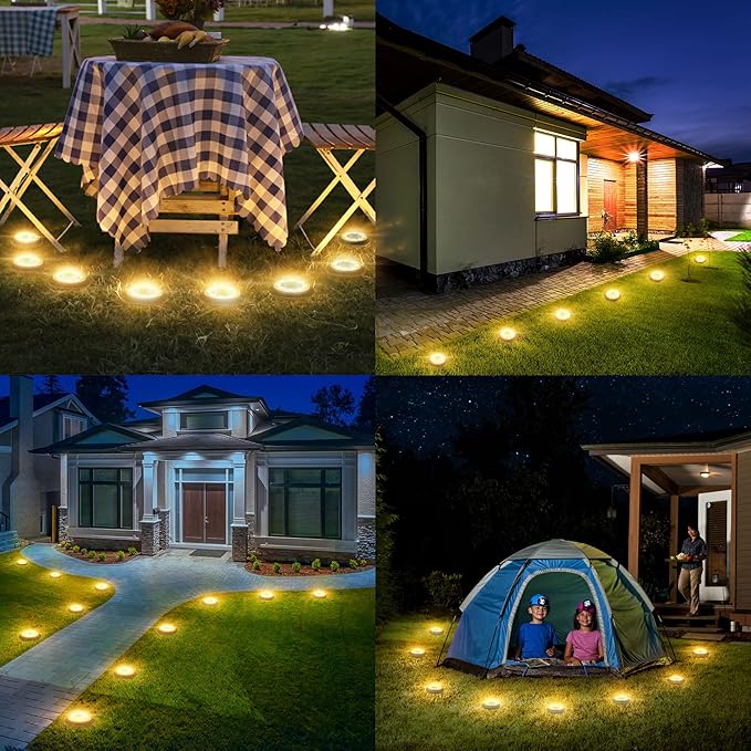 Flacchi Solar Lights Outdoor - Solar Powered Ground Lights Outdoor Solar Disk Light Waterproof Landscape Light for Patio Yard Pathway Walkway Driveway (Warm White, 8 Pack)